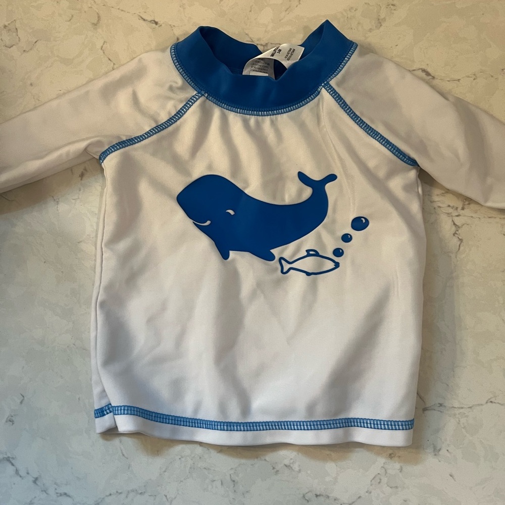 3 for $10 - Blue and White Baby Swim Shirt with Whale Design